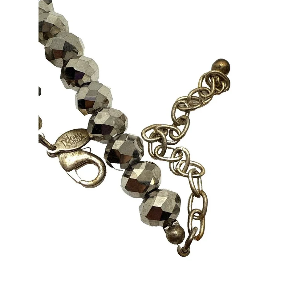 Vintage JOAN RIVERS Hematite Faceted Bead Lariat Necklace Rhinestone Accents 28